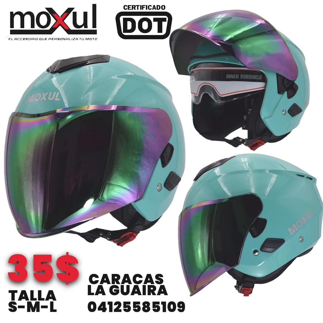 CASCO MOXUL SEMI INTEGRAL VERDE AGUA BRILLANTE VISOR TORNASOL