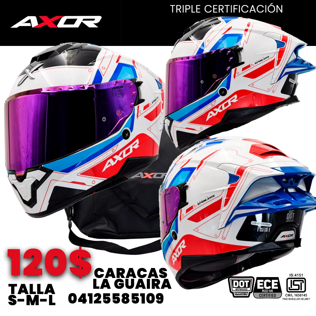 CASCO INTEGRAL MARCA AXOR BRUTALE BLANCO VISOR MORADO