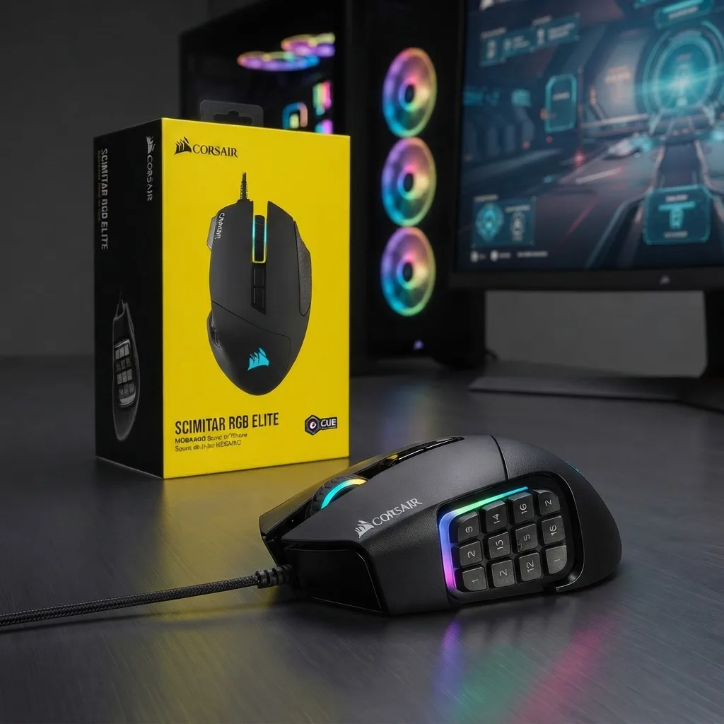 Corsair Scimitar RGB Elite Wired MMO MOBA PC Gaming Mouse – Black