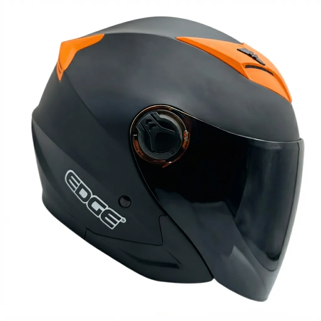 Casco Edge Jaguar negro Mate detalles naranja