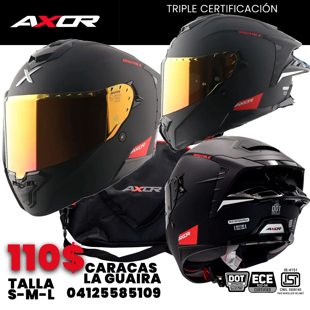 CASCO INTEGRAL MARCA AXOR BRUTALE NEGRO MATE VISOR DORADO